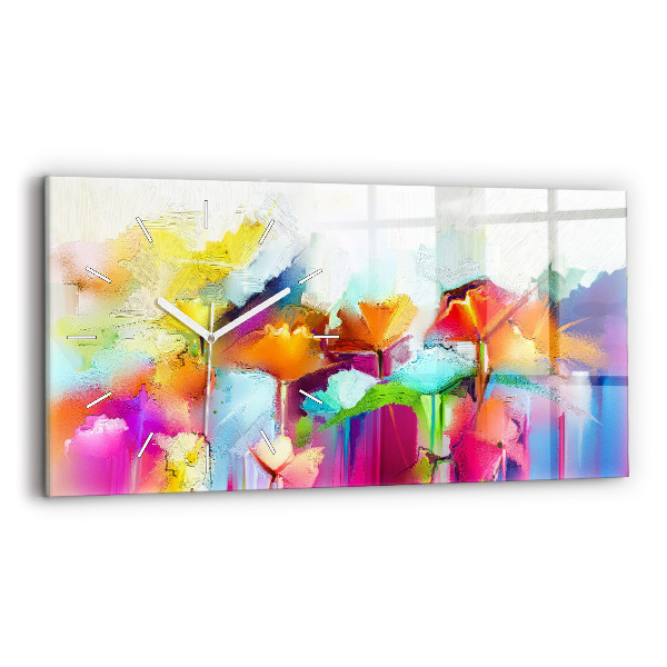 Horizontal wall clock Abstract flowers