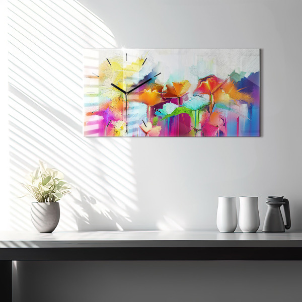 Horizontal wall clock Abstract flowers