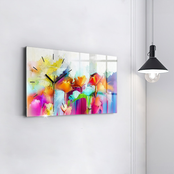 Horizontal wall clock Abstract flowers