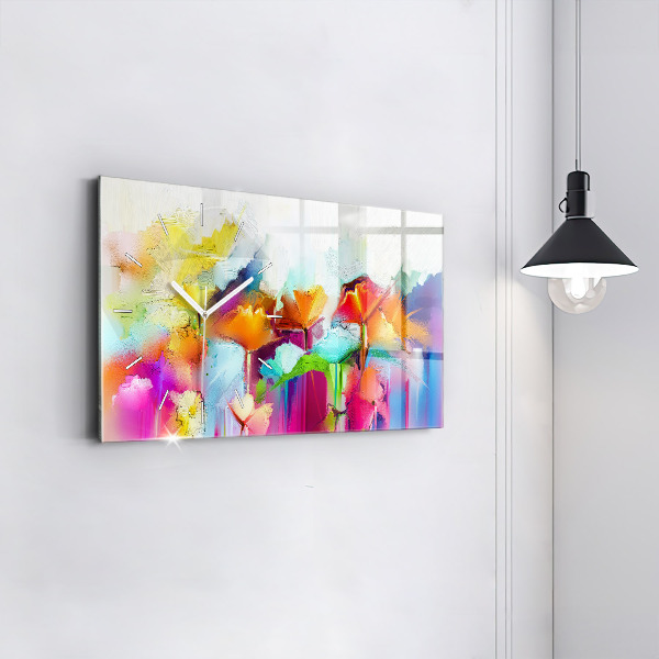 Horizontal wall clock Abstract flowers