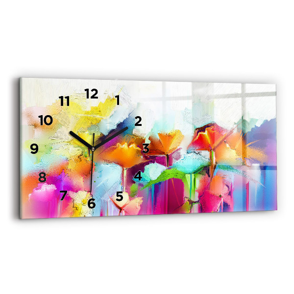 Horizontal wall clock Abstract flowers