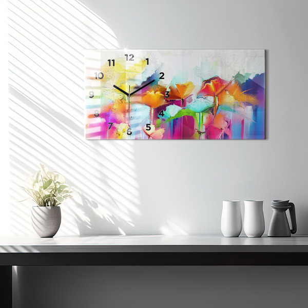 Horizontal wall clock Abstract flowers