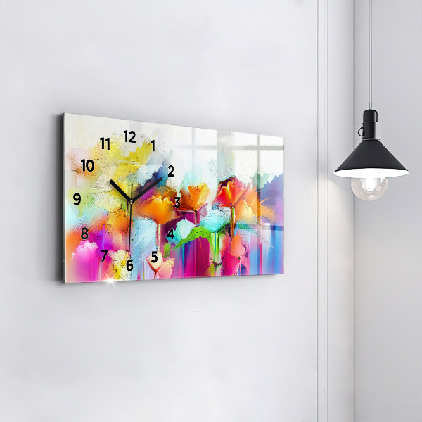 Horizontal wall clock Abstract flowers