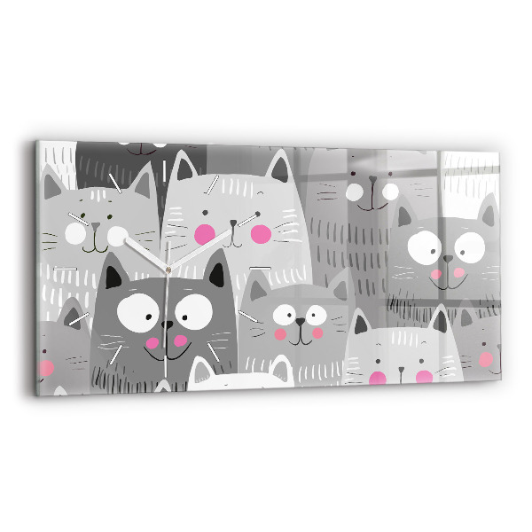 Horizontal wall clock Pattern with cats