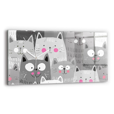 Horizontal wall clock Pattern with cats