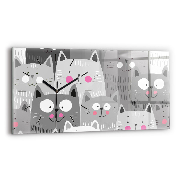Horizontal wall clock Pattern with cats