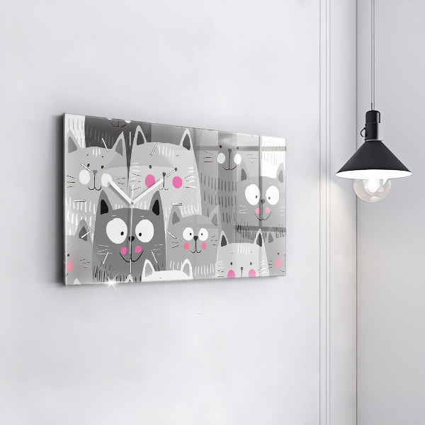 Horizontal wall clock Pattern with cats