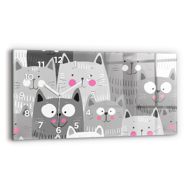 Horizontal wall clock Pattern with cats