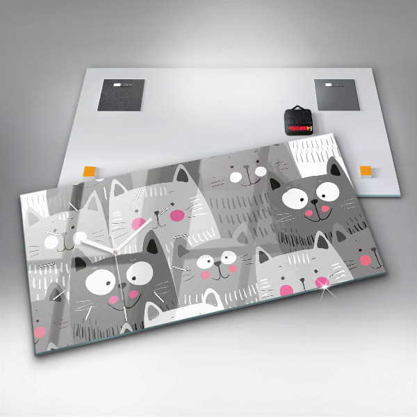 Horizontal wall clock Pattern with cats