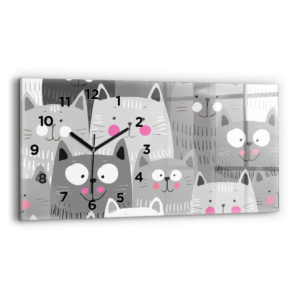 Horizontal wall clock Pattern with cats