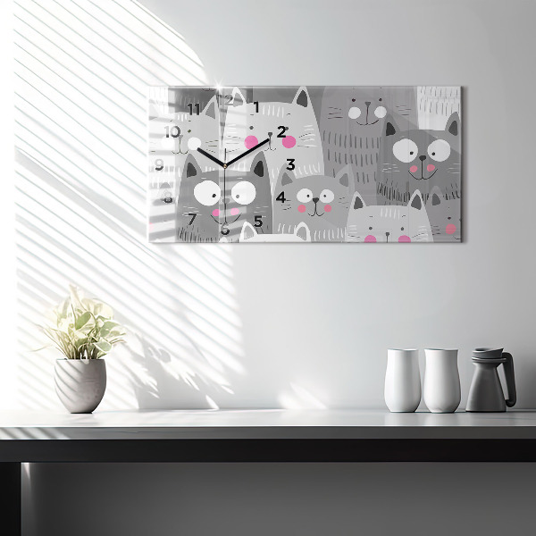 Horizontal wall clock Pattern with cats