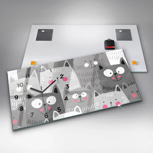 Horizontal wall clock Pattern with cats