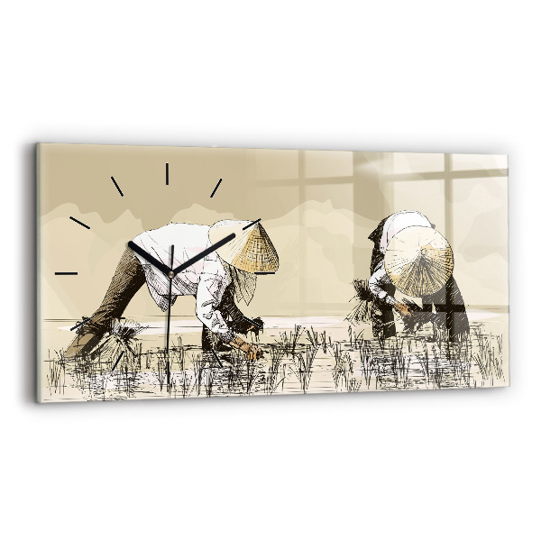 Horizontal wall clock Woman picking rice