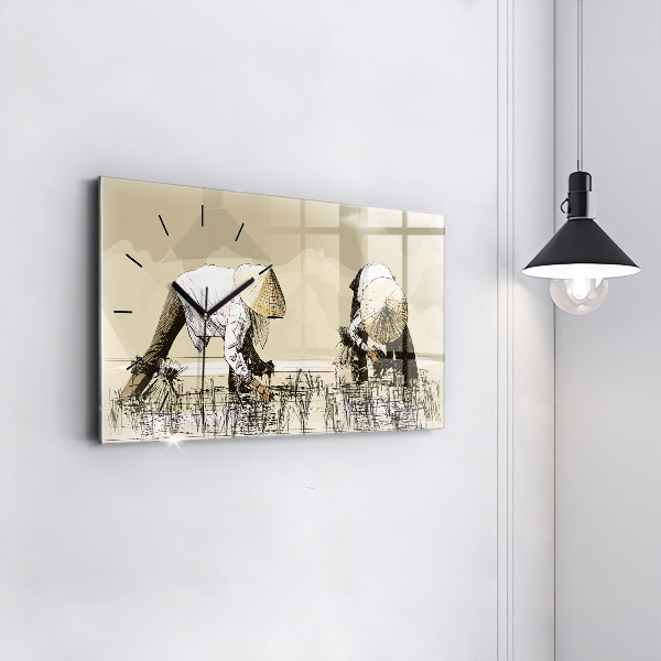 Horizontal wall clock Woman picking rice