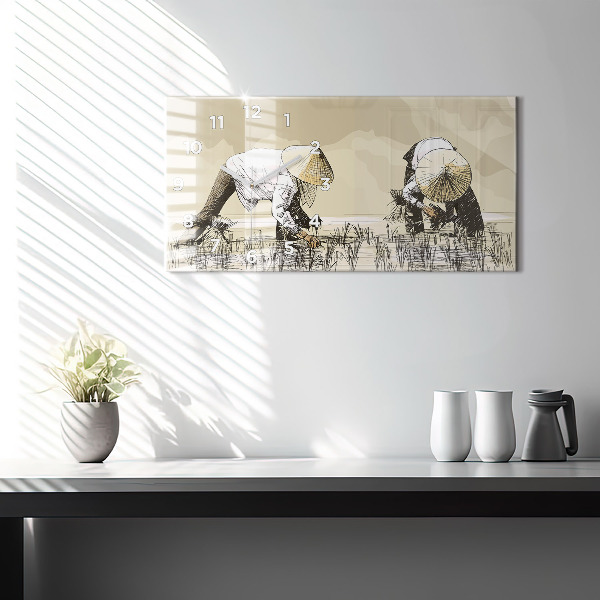 Horizontal wall clock Woman picking rice