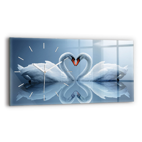 Horizontal wall clock Swans in the heart