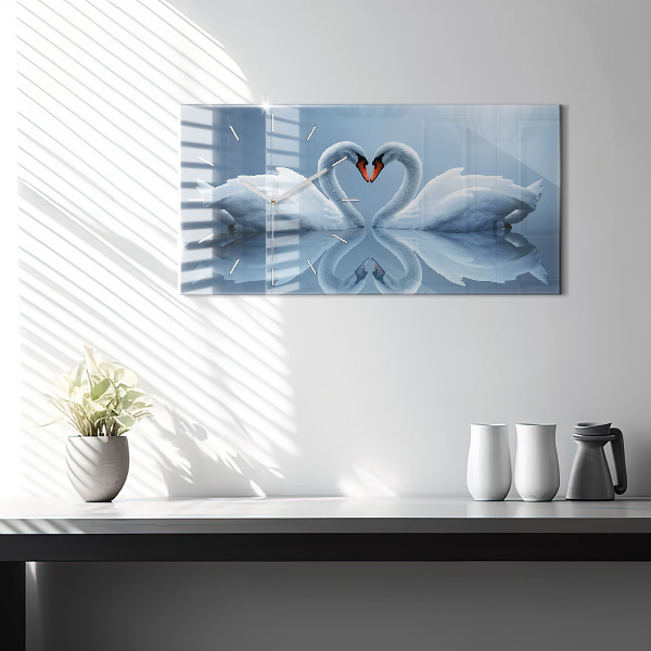 Horizontal wall clock Swans in the heart