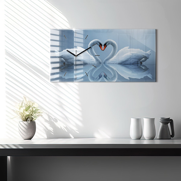 Horizontal wall clock Swans in the heart