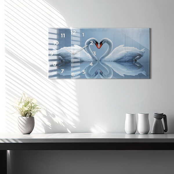 Horizontal wall clock Swans in the heart