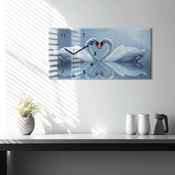 Horizontal wall clock Swans in the heart