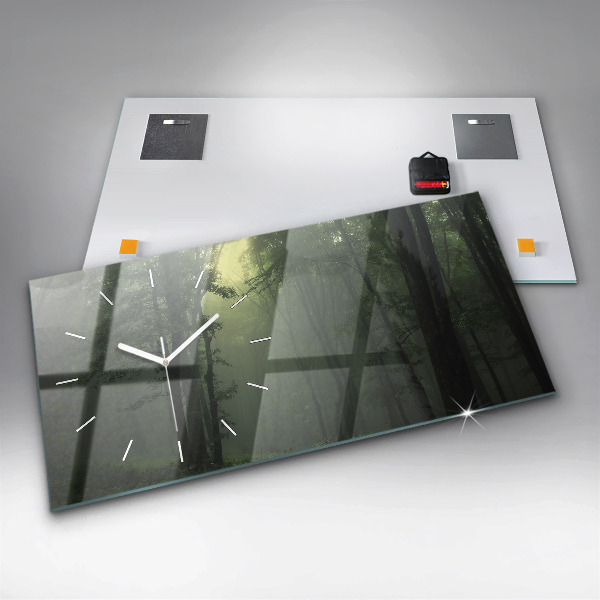 Horizontal wall clock Misty forest in the morning