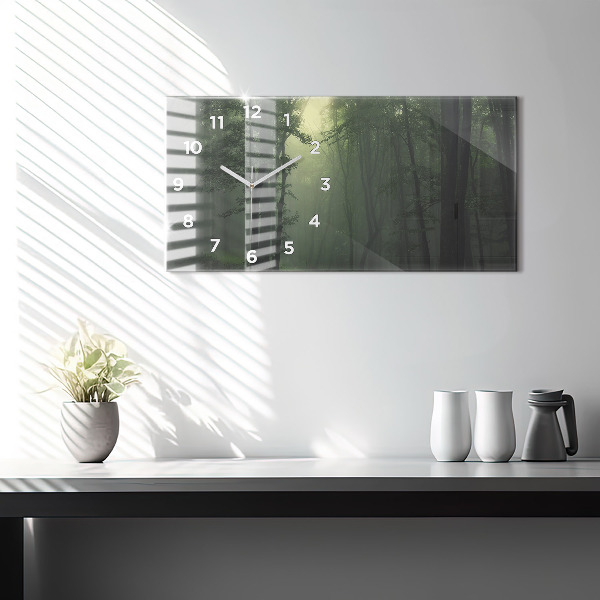 Horizontal wall clock Misty forest in the morning