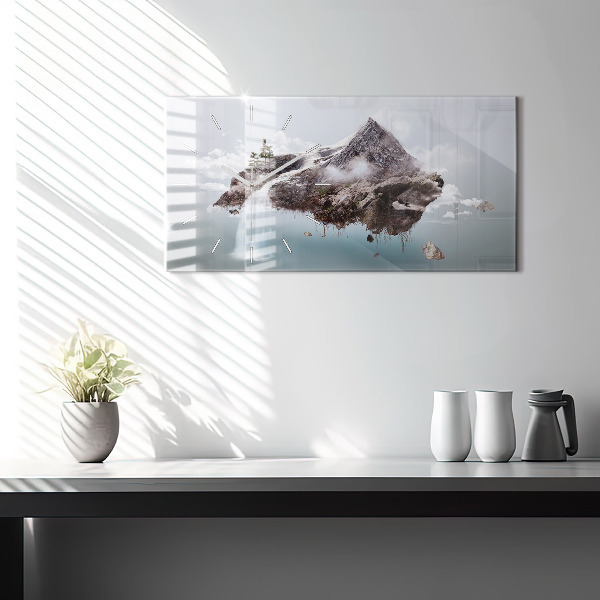Horizontal wall clock Flying Island Waterfall