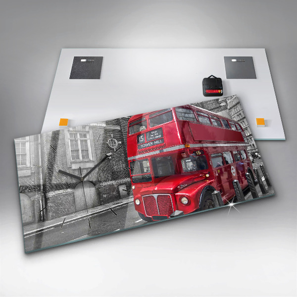 Horizontal wall clock Red double-decker bus