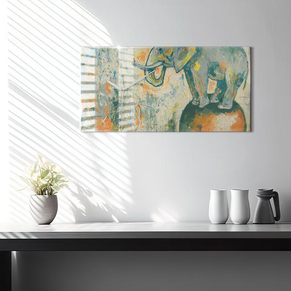 Horizontal wall clock Painted elephant posture