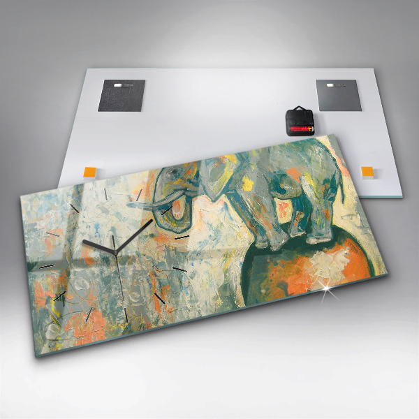 Horizontal wall clock Painted elephant posture