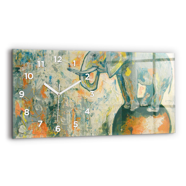 Horizontal wall clock Painted elephant posture