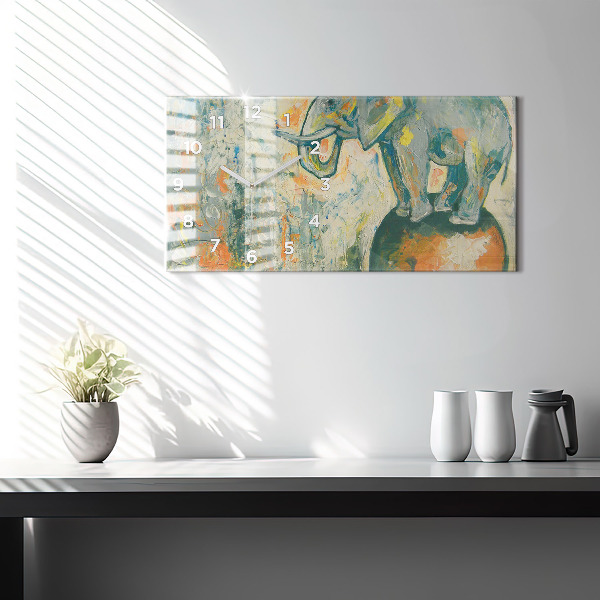 Horizontal wall clock Painted elephant posture