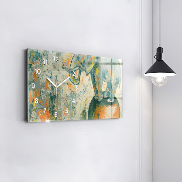 Horizontal wall clock Painted elephant posture