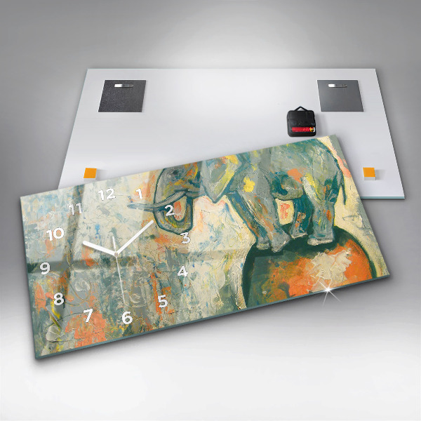 Horizontal wall clock Painted elephant posture