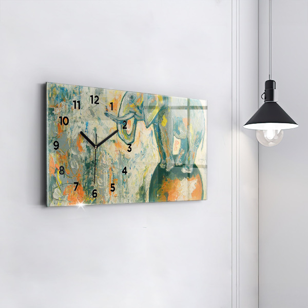 Horizontal wall clock Painted elephant posture