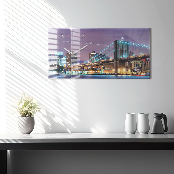 Horizontal wall clock Brooklyn Bridge and East River