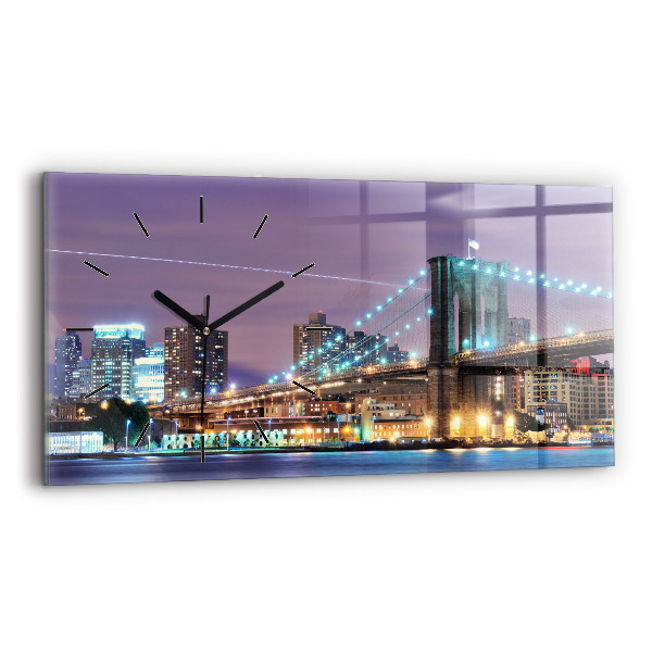 Horizontal wall clock Brooklyn Bridge and East River