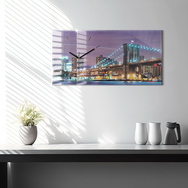 Horizontal wall clock Brooklyn Bridge and East River