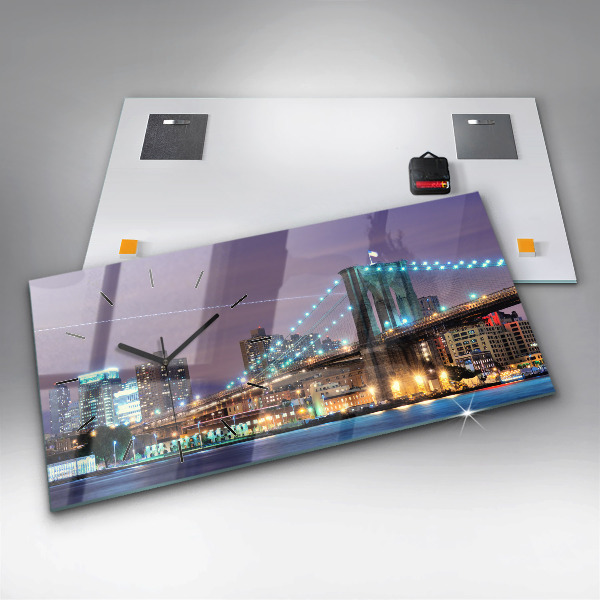 Horizontal wall clock Brooklyn Bridge and East River
