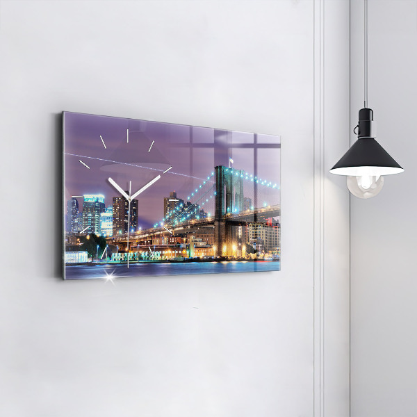 Horizontal wall clock Brooklyn Bridge and East River