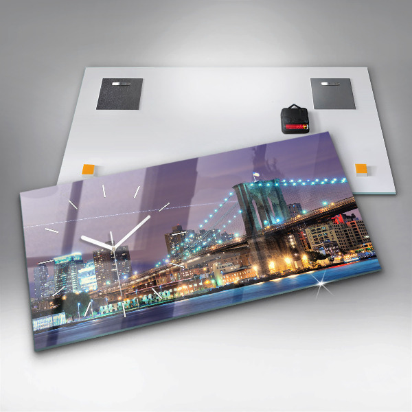 Horizontal wall clock Brooklyn Bridge and East River