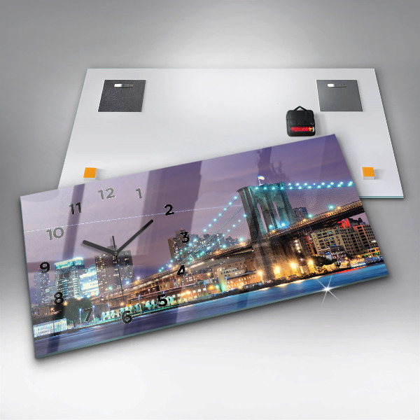Horizontal wall clock Brooklyn Bridge and East River