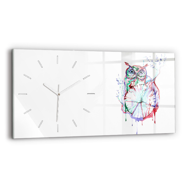Horizontal wall clock Illustration of Owl and Clock
