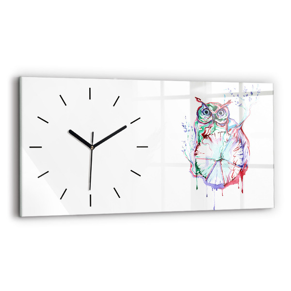 Horizontal wall clock Illustration of Owl and Clock