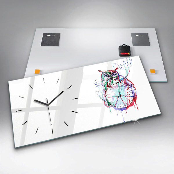 Horizontal wall clock Illustration of Owl and Clock