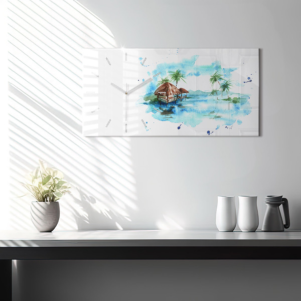 Horizontal wall clock Picture of a deserted island