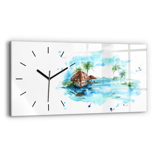 Horizontal wall clock Picture of a deserted island