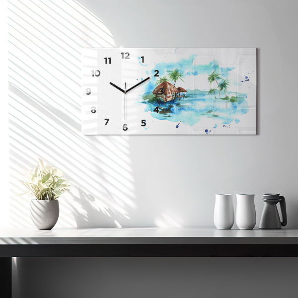 Horizontal wall clock Picture of a deserted island