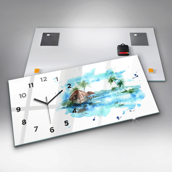 Horizontal wall clock Picture of a deserted island