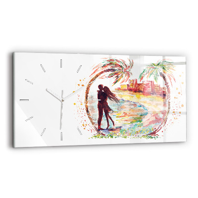 Horizontal wall clock Watercolor Love on Miami Beach